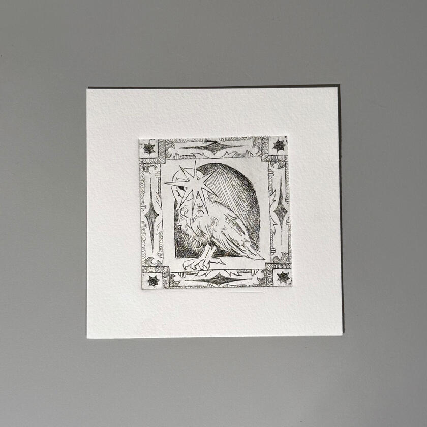 Night Watcher, Metal Etching Print, Black Ink on Paper, 2024